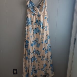Lulus Blue/cream Color Satin Formal Dress Size L